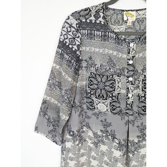 Fig & Flower Top Floral Boho Eclectic Tunic Spring Summer Pearlized Size S - Picture 3 of 13